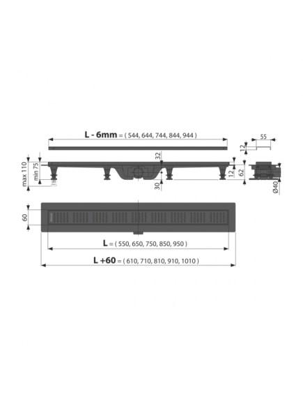 Alcadrain APZ10BLACK matt-fekete zuhanyfolyóka 650mm