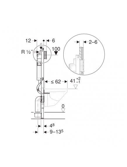 Geberit Duofix fali WC szerelőelem 112 cm, Sigma 12 cm-es falsík alatti öblítőtartállyal (UP320) 111.300.00.5