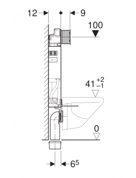 Geberit Kombifix fali WC szerelőelem 108 cm, Sigma 12 cm-es falsík alatti öblítőtartállyal 110.300.00.5