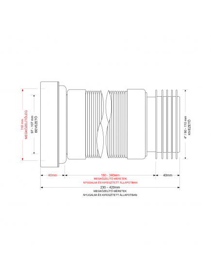 Mc Alpine HC Wc bekötő flexibiliscső, lamellás, 230mm-440mm-ig nyújtható