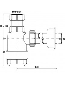 Mc Alpine HC2 műanyag búraszifon 5/4"x32mm, leeresztőszelep nélkül