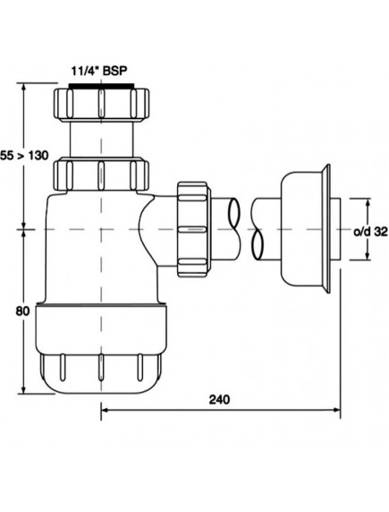 Mc Alpine HC2 műanyag búraszifon 5/4"x32mm, leeresztőszelep nélkül