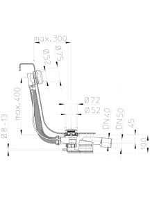 HL 555N Fürdőkád le- és túlfolyó 6/4", gömbcsuklós DN40/50 szifonnal, bowdenes szelepemelővel