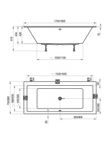 Ravak Formy 01 Slim vékony peremű akril fürdőkád 1700 x 750 - C691300000