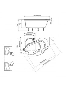 Ravak Rosa I aszimmetrikus balos akril fürdőkád 1400 x 1050 - CI01000000