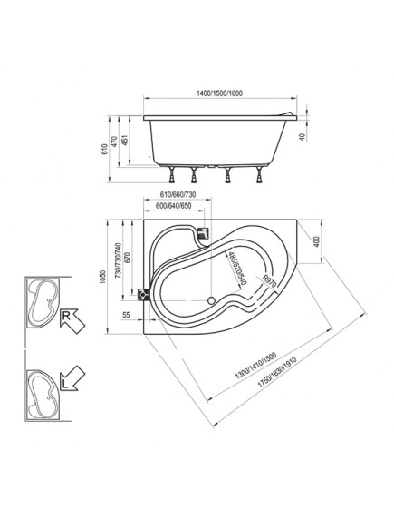 Ravak Rosa I aszimmetrikus jobbos akril fürdőkád 1400 x 1050 - CV01000000