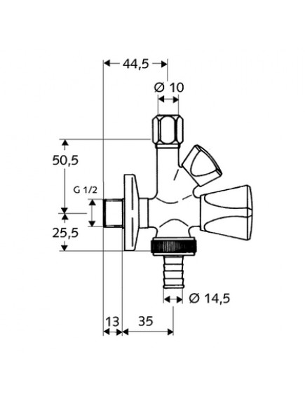 Sanland (Schell) kombinált sarokszelep 1/2" - 3/4" - 3/8" - 970160000