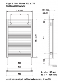Vogel & Noot Flores törölkozőszárítós egyenes csőradiátor 500x770