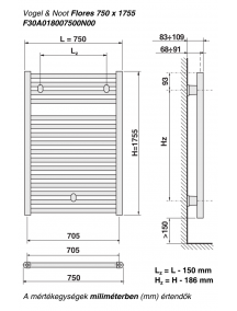 Vogel & Noot Flores törölkozőszárítós egyenes csőradiátor 750x1755