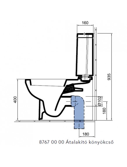 Alföldi Liner átalakító könyökcső, mélyöblítésű monoblokk WC alsó kifolyásúvá alakításához 8767 00 00