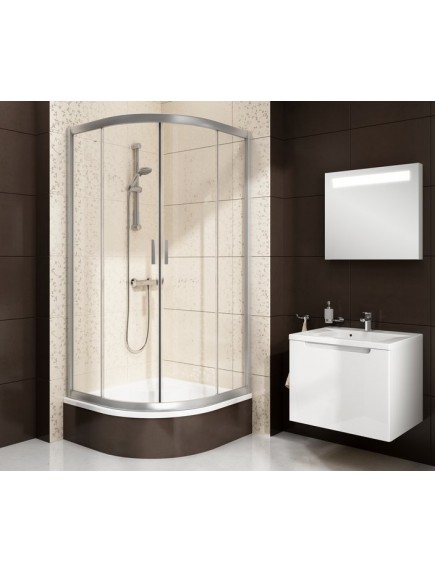 RAVAK Blix BLCP4-90 négyrészes negyedköríves zuhanykabin, szatén keret és Transparent üveg 